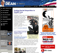 screenshot of Howard Dean's 2004 Presidential Campaign website